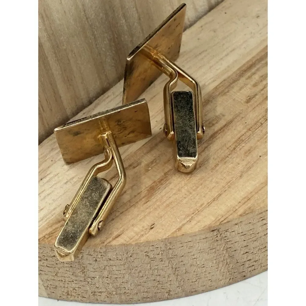 Vintage Swank Cufflinks Black Gold Geometric Art Deco Square Mid Century